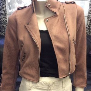 DEX faux suede asymmetrical moto crop jacket